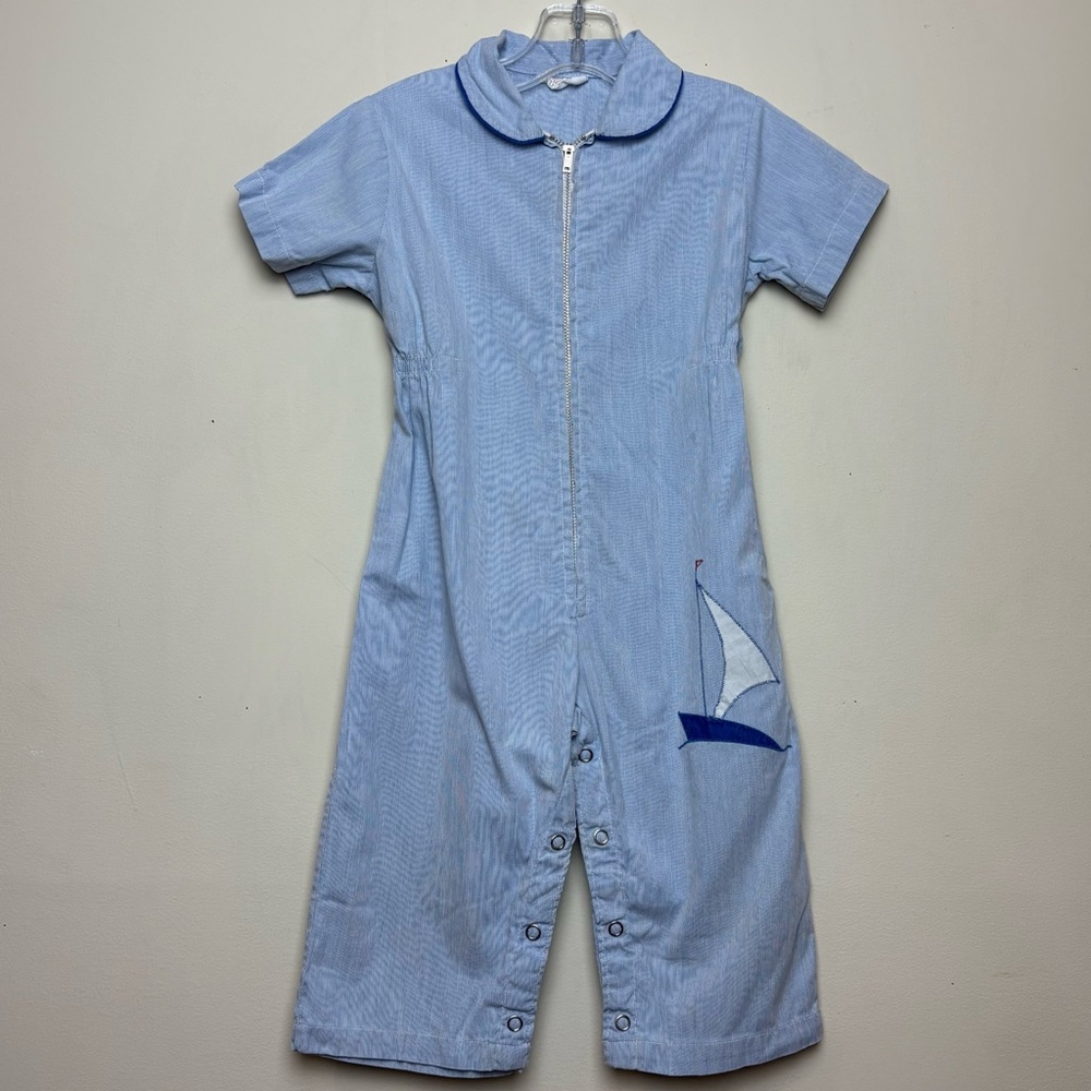 VTG HealthTex One Piece 3T Stantogs Jumpsuit 60s Zip Nautical Beach Sailboat